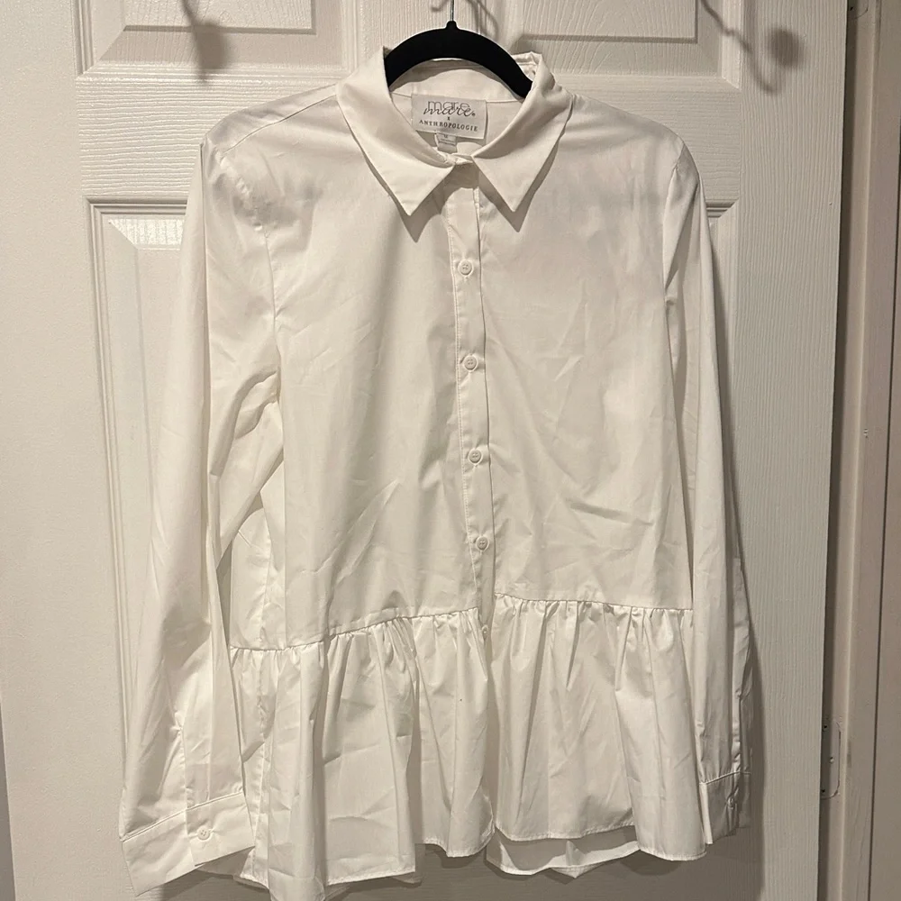 Anthropologie Cream Button-Up Blouse with Bows on back - Picture 2 of 6